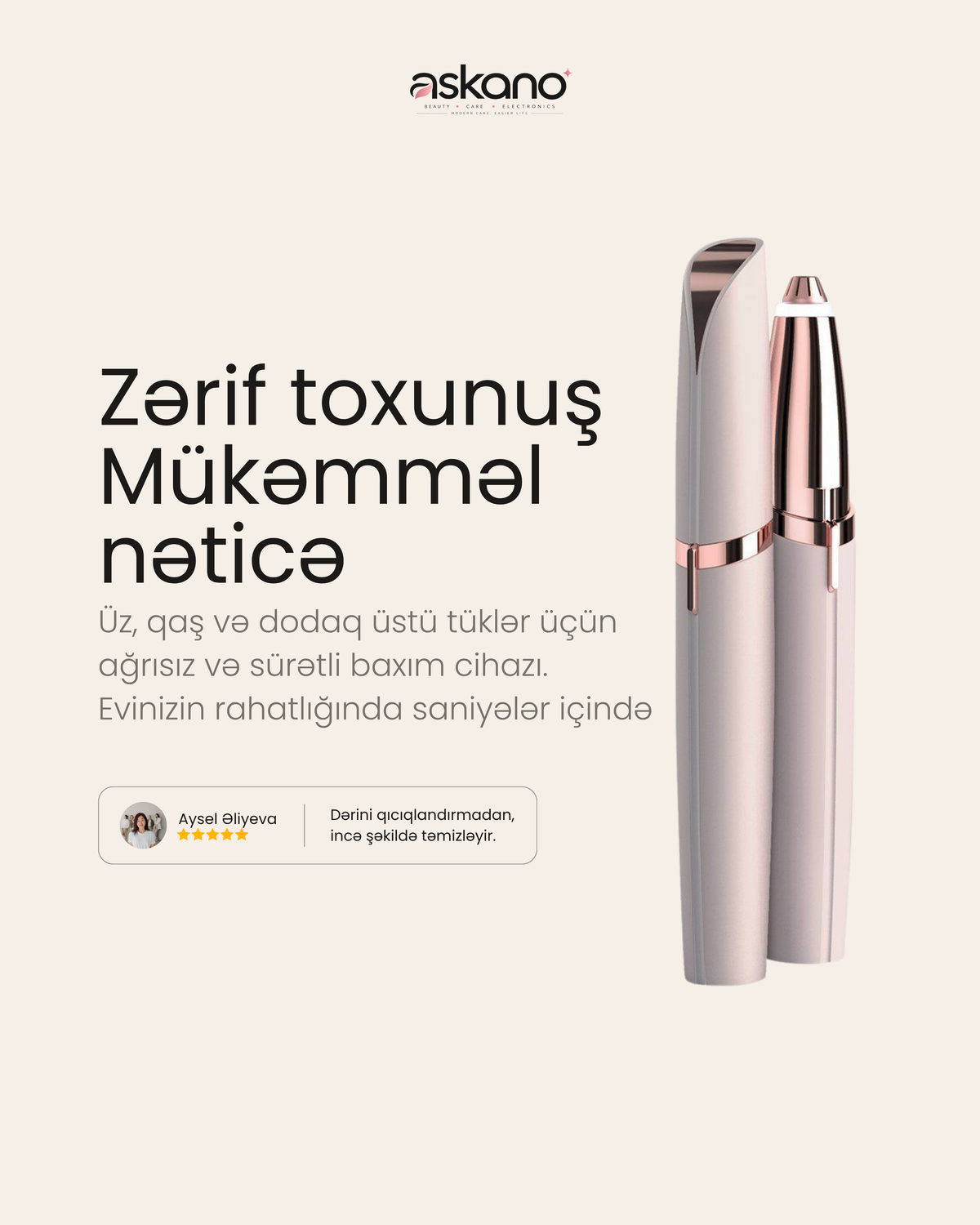 Elektrikli Ağrısız Qaş Epilyatoru – Portativ, Batareyalı Tük Kəsici Alət